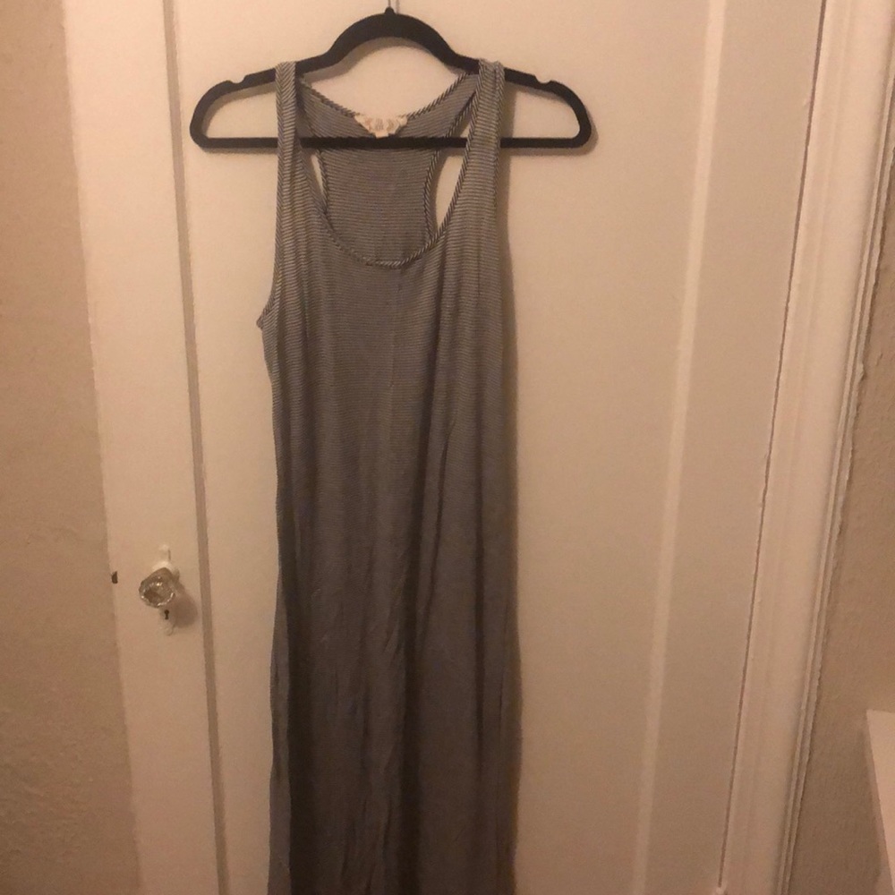 Navy and white striped maxi dress